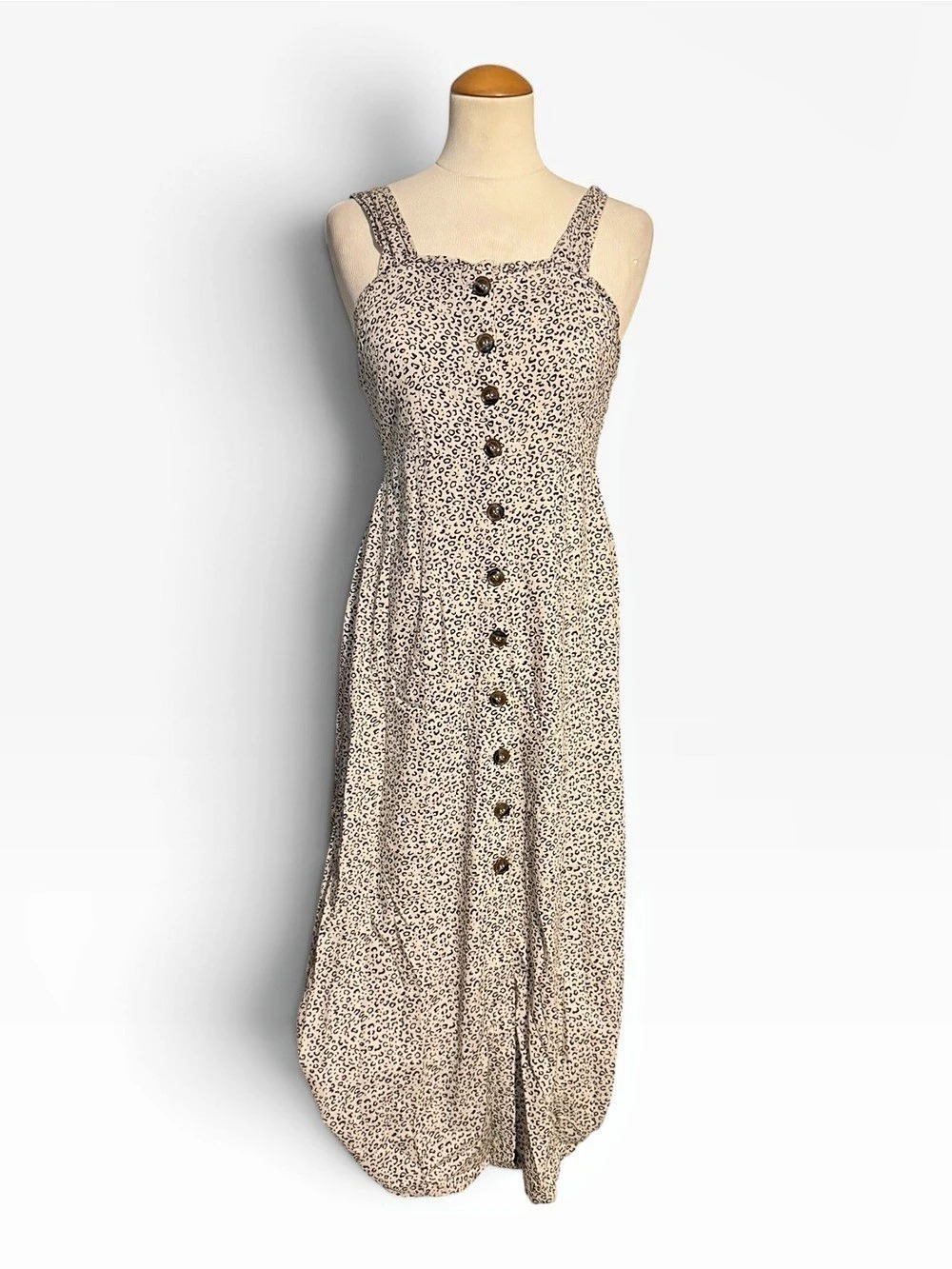 Japna Cheetah Print Button-Front Midi Dress Tan Black Size Medium